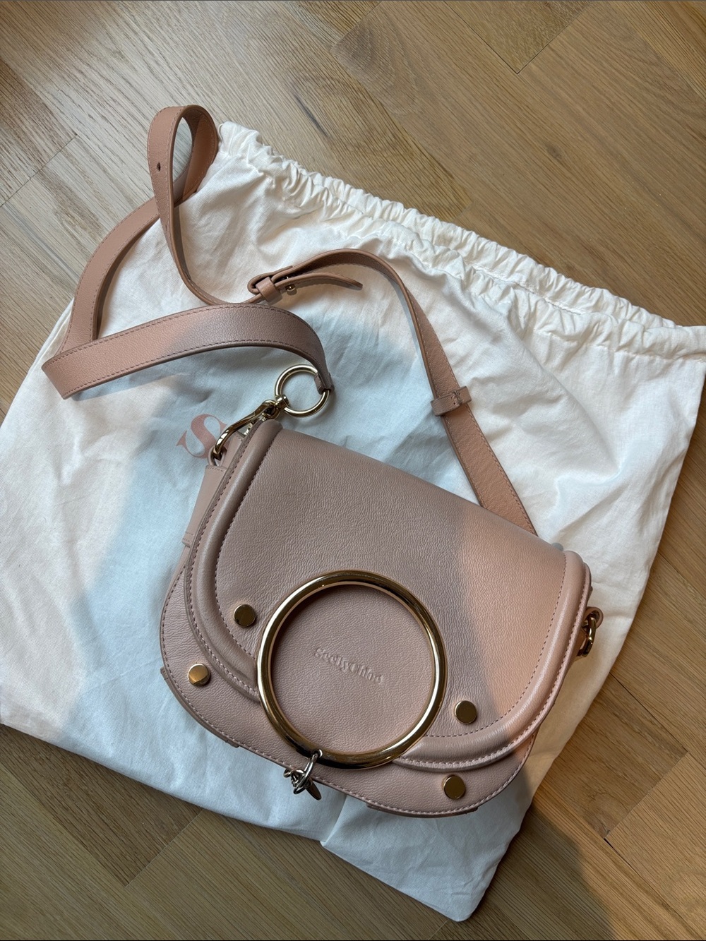 See By Chloe Blush Pink Leather Crossbody with Gold Ring